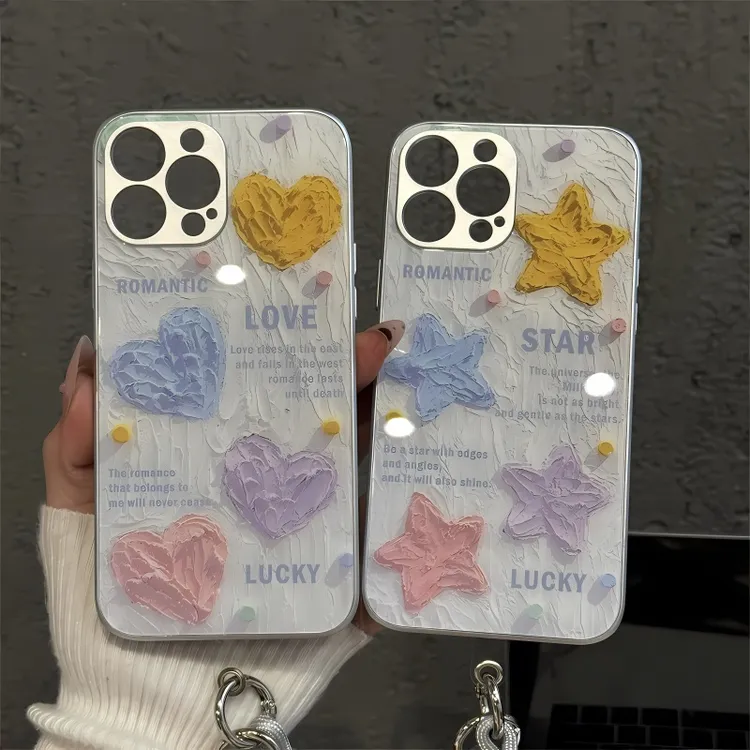 油画爱心适用苹果16pro创意iPhone15手机壳金属荣耀300玻璃华为p