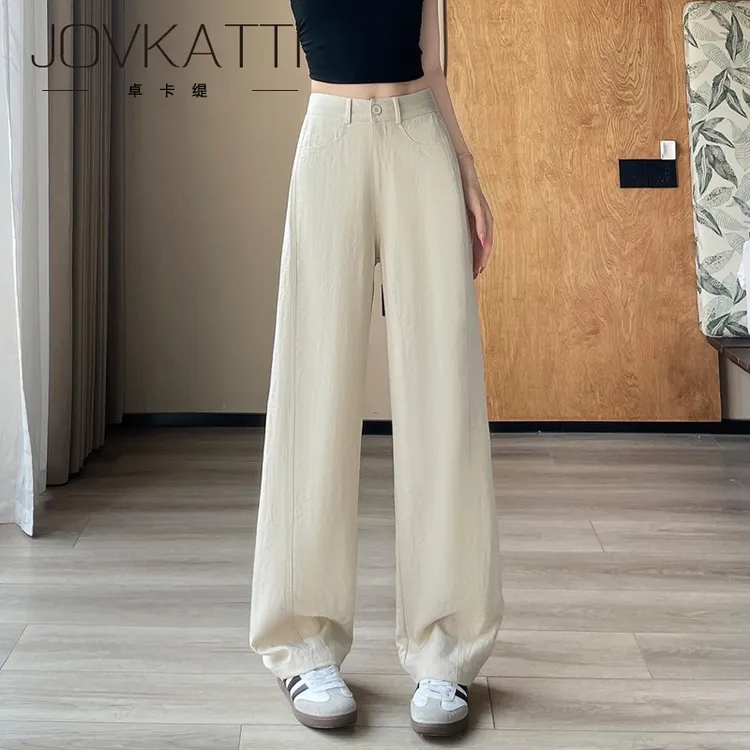 米灰色阔腿裤女高腰夏季2025新款宽松直筒裤休闲显瘦垂感拖地裤子