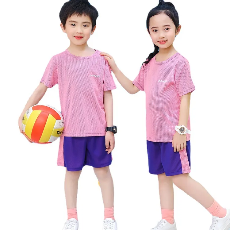 男童新款套装运动服短袖短裤女童网眼速干透气夏季中大童运动套装