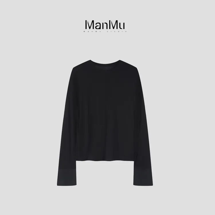 满目ManMu【张琪专属】老钱风醋酸长袖打底百搭长袖T恤350112