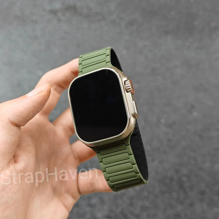 三株硅胶磁吸表带适用苹果手表watchS10运动appleiwatch987舒适