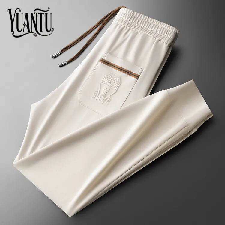夏季高端轻奢时尚冰丝面膜裤抗皱男士弹力裤子运动直筒卫裤休闲裤