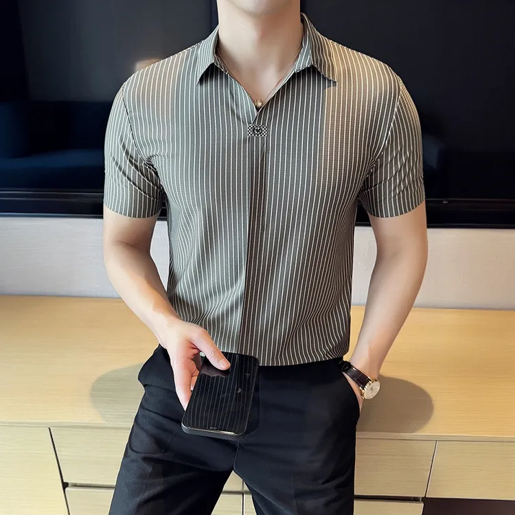 温纽旺polo衫男短袖夏季新款潮流修身商务休闲帅气条纹翻领t恤