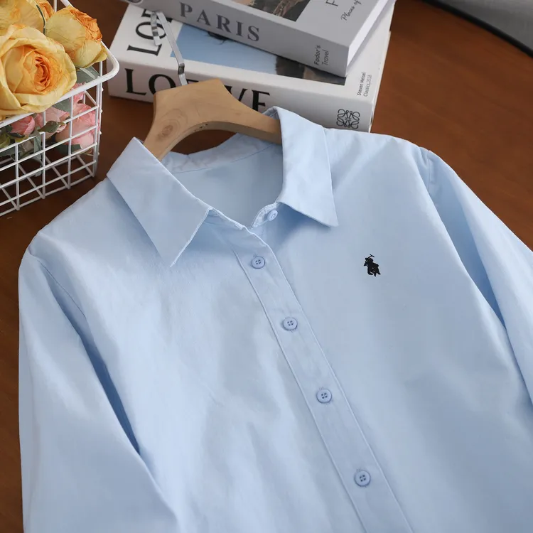 【100%棉磨毛秋冬款】小个子衬衫纯棉成衣水洗刺绣长袖设计简约宽松