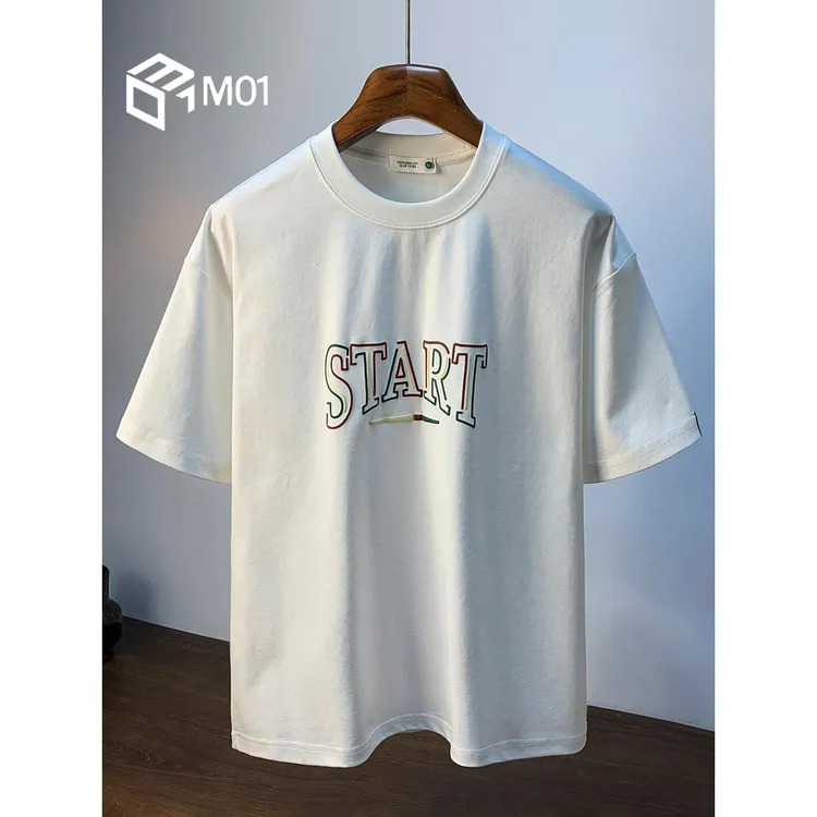 M01夏季薄款短袖体恤男潮流宽松印花圆领T恤高密度透气中袖t恤男