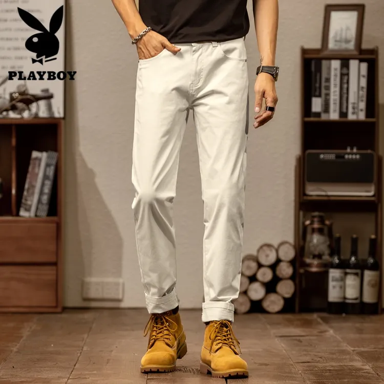 PLAYBOY花花公子美式复古直筒休闲裤夏季卡其色工装长裤男士新裤