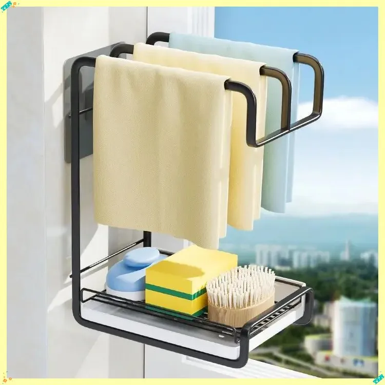 厨房抹布架壁挂免打孔台面置物架晾放家用卫生间沥水挂架收纳A233