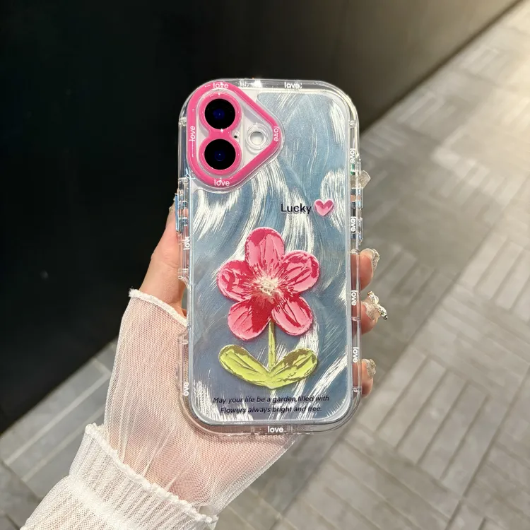 苹果/华为/oppo/vivo/小米 油画花朵适用iPhone16羽纱奶油手机壳