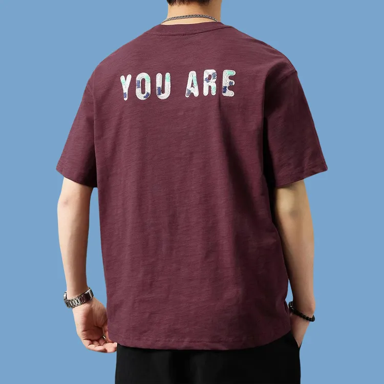 驭瑛240g重磅竹节棉印花T恤男夏季潮牌宽松圆领休闲纯棉短袖上衣