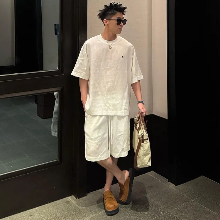 老钱风夏季男士短袖短裤两件套男款夏日穿搭一整套潮流松弛感套装