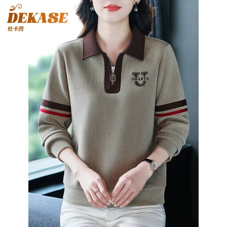 Dekase 翻领卫衣女2025秋季新款薄款洋气减龄半拉链外套妈妈装