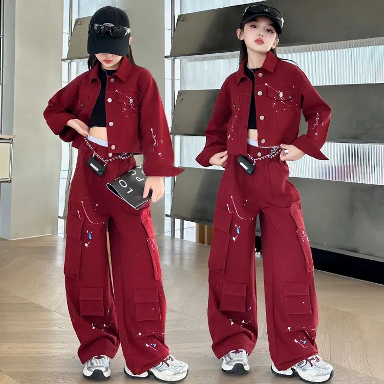 女童牛仔套装春秋2025新款洋气大童网红外套6-12岁秋季儿童工装裤
