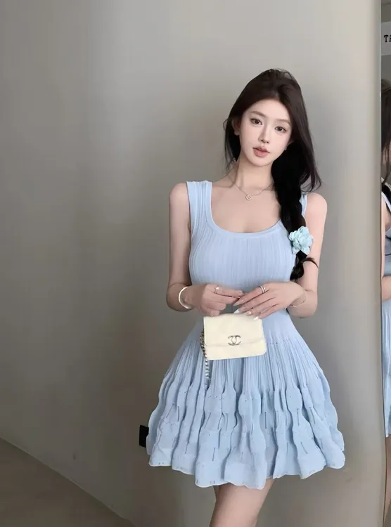 小个子法式修身抹胸裙欧若新中式吊带连衣裙小众甜美