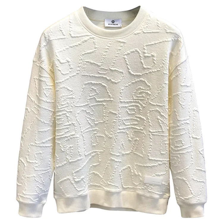 LEROLEHAR高品质肌理提花重磅圆领卫衣男士秋季新款美式休闲上衣