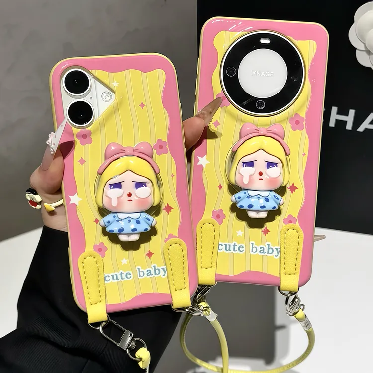 立体哭娃支架挂绳适用iPhone17苹果16手机壳15华为vivo小米14oppo