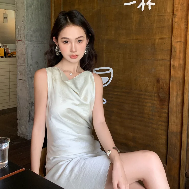 【古早千金】RARE ZZ气质连衣裙大女主香槟色褶皱设计感