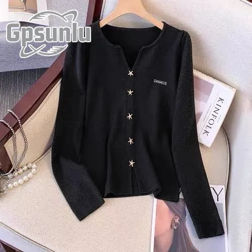 gpsunlu女装针织衫时尚休闲秋冬开叉设计感毛衣宽松显瘦简约上衣