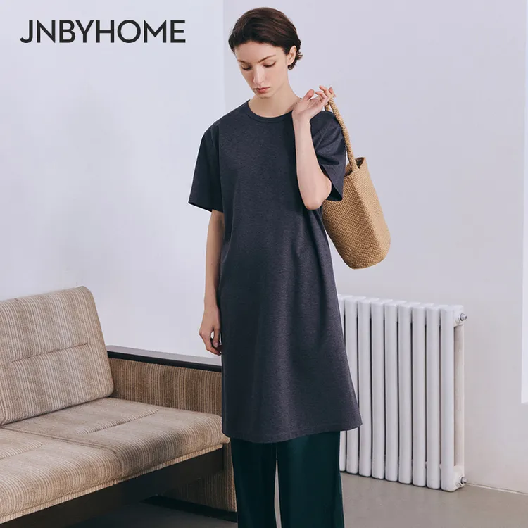 JNBYHOME江南布衣25新品短袖睡裙家居服连衣裙女宽松纯色休闲