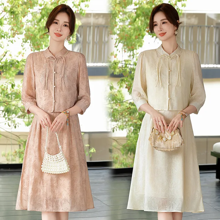 新中式妈妈夏装连衣裙两件套新款国风小衫中老年女春夏季套装裙子