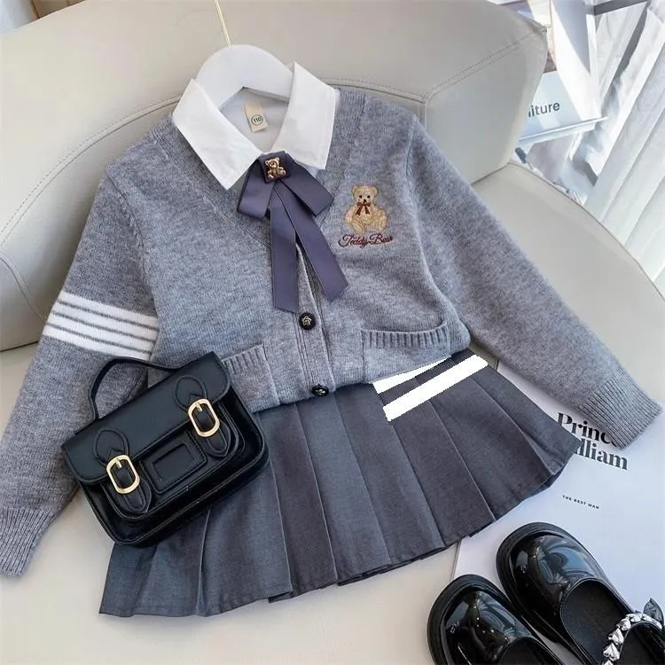 女童套装2025春秋新款女孩学院风洋装儿童小学生春季百褶裙子