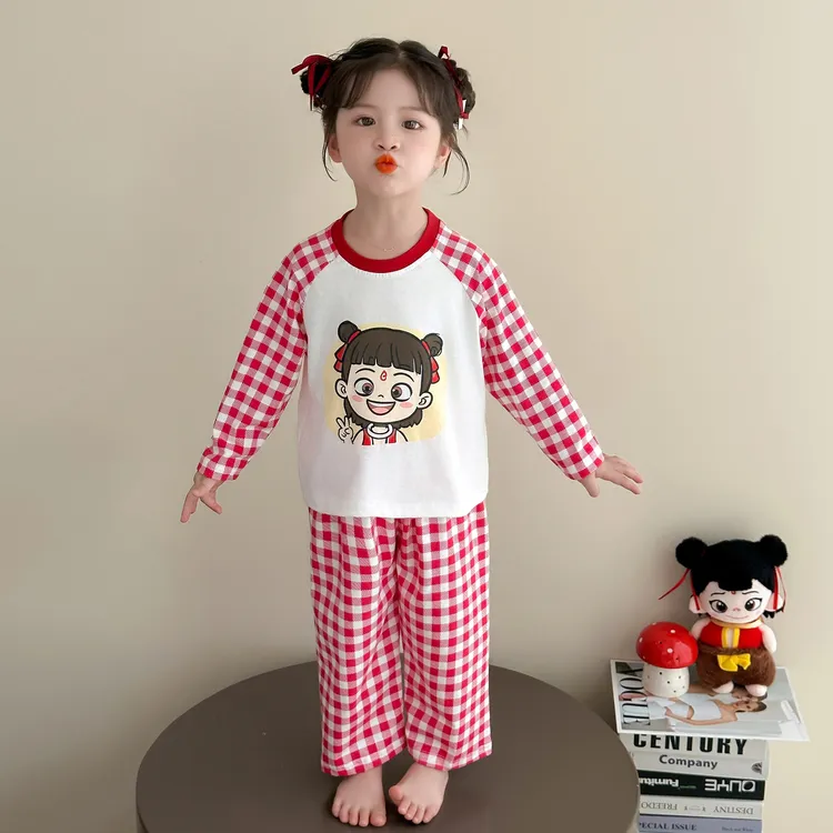 儿童纯棉家居服睡衣2025春秋新款女童长袖哪吒宝宝居家空调服套装