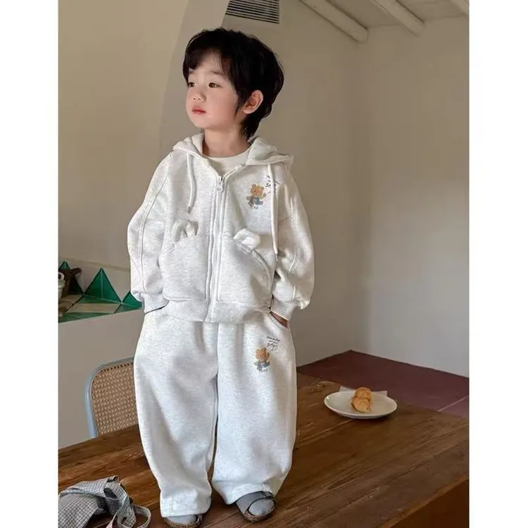 男童春装运动套装2025新款卡通连帽外套儿童洋气开衫休闲裤两件套