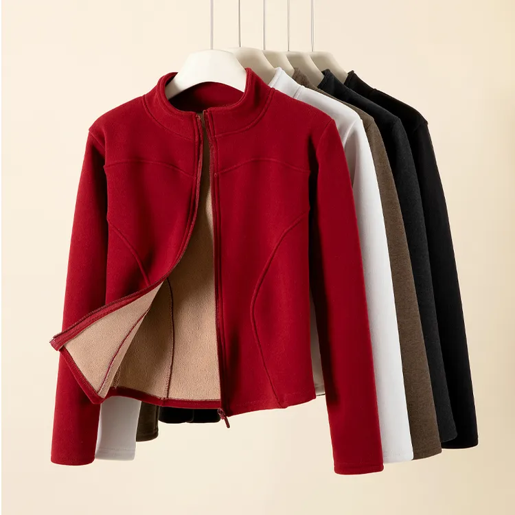 醉梓菡加绒加厚短外套女秋冬外穿2025新款羊羔绒立领保暖瑜伽上衣