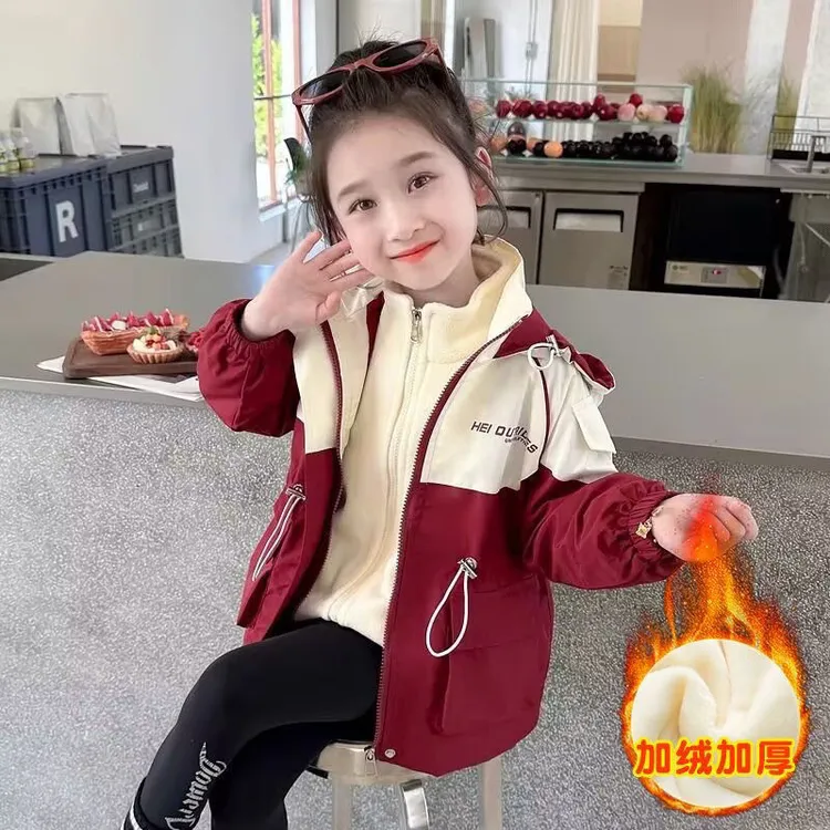 女童三合一冲锋衣冬款24新款儿童加绒加厚棉衣外套女孩夹克长风衣