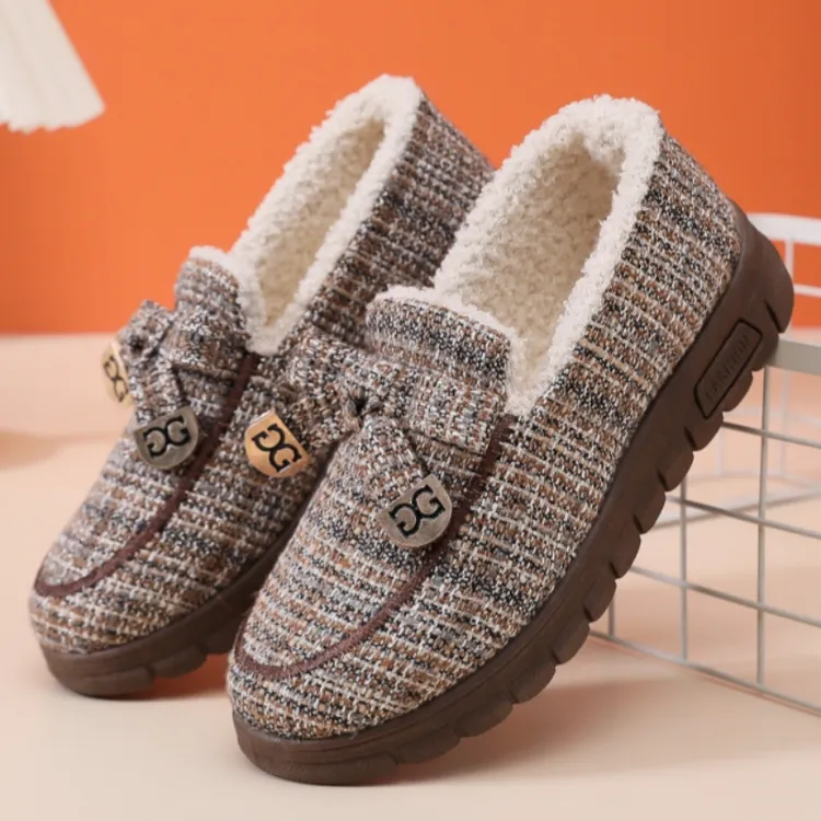 2023年棉鞋女冬加绒保暖豆豆鞋平底防滑休闲棉鞋时尚百搭女士软底