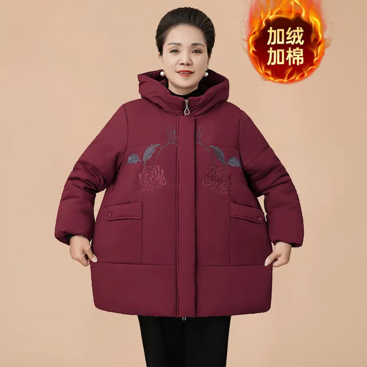 妈妈装大码棉袄中老年人棉衣加绒加厚棉服保暖外套加肥加大秋冬季