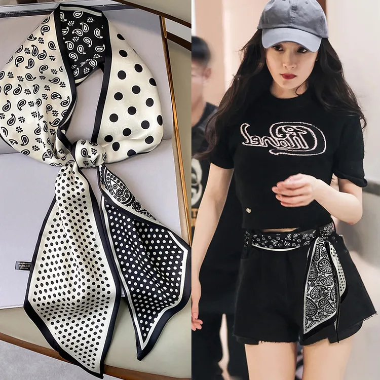 腰带丝巾女夏季长条配牛仔裤高级感腰封波点黑色裙子收腰神器丝带