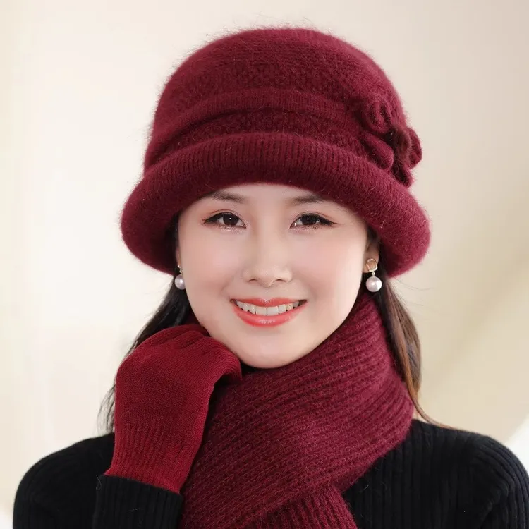 中老年人妈妈帽女秋冬季加厚保暖兔毛帽加绒护耳老太太奶奶毛线帽