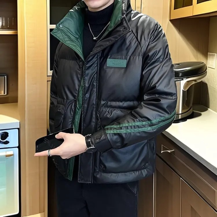 诺顿雷斯皮羽绒服冬季立领潮牌修身条纹织带拼接白鸭绒外套男冬装