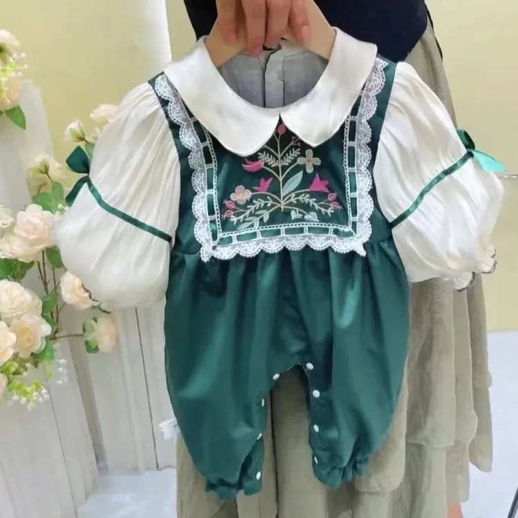 婴儿春装连体衣韩国女宝宝满月百天礼服公主春秋外出哈衣长袖洋气