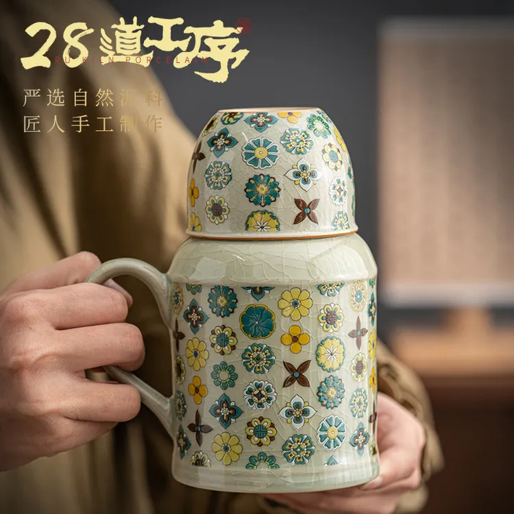 【◆半价抢◆】哥窑复古小暖壶马克杯带盖茶杯创意水杯大容量焖泡茶杯