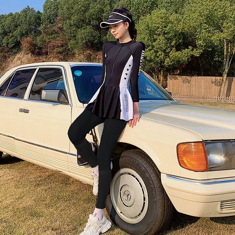 网红泳衣女浮潜水母衣潜水服长袖长裤防晒风平角裤显瘦裙式带胸垫