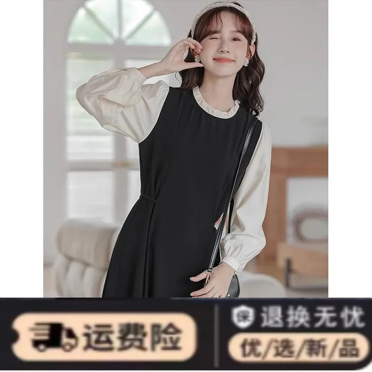 秋款大码轻奢名媛高级感连衣裙胖妹妹遮肉显瘦赫本风a字小黑裙潮