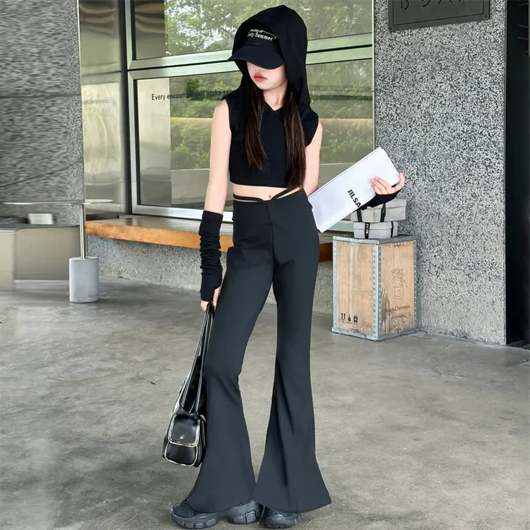 潮酷女童超模套装裤瑜伽裤喇叭裤女宝宝显瘦显腿长爵士舞紧身裤子