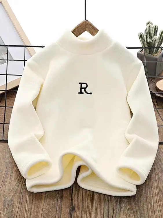 女童洋气打底衫儿童宝宝加绒加厚半高领奥粒绒卫衣半高领大童上衣