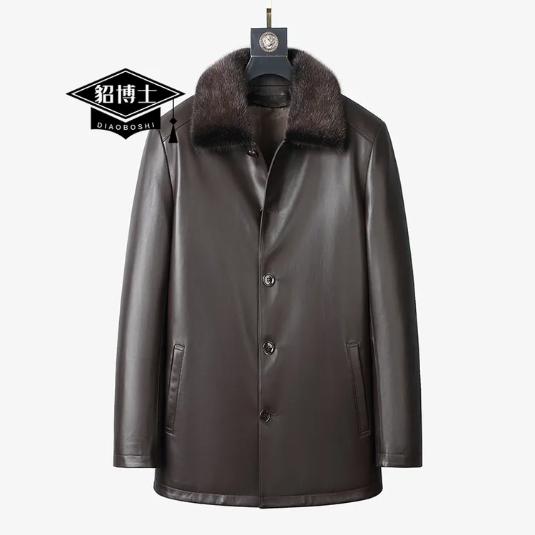 貂博士真皮衣男皮毛一体绵羊皮水貂翻领尼克服整貂皮大衣外套皮草