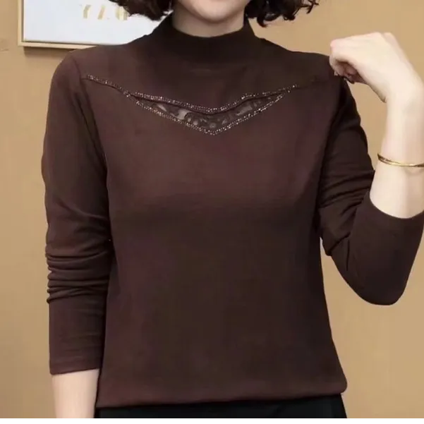 2024新款时尚洋气百搭秋冬款中领打底衫气质显瘦上衣#7965