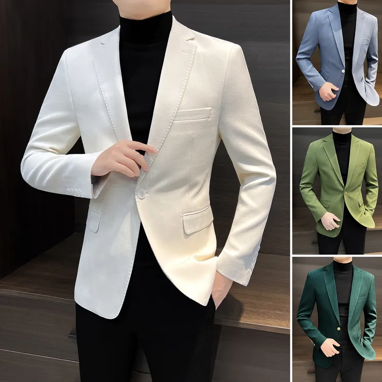 白色休闲西装外套男士秋季潮流痞帅商务男装修身西服单件上衣男款