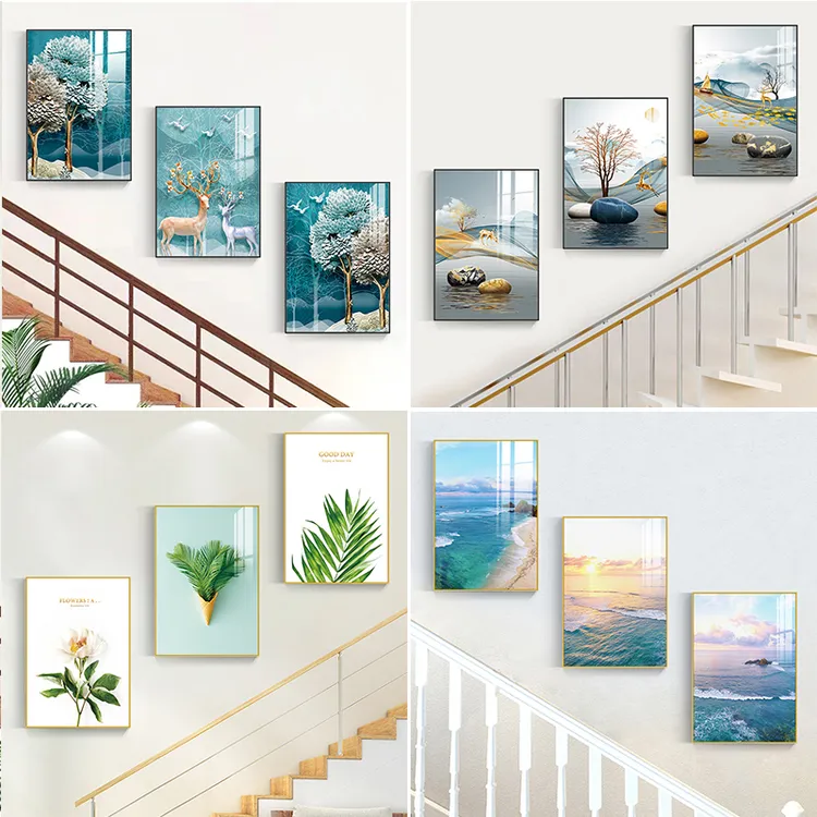 楼梯间口装饰画定制现代楼道三联挂画玄关客厅走廊过道背景墙壁画