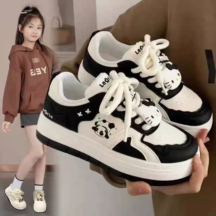 ABC女童kitty猫小白鞋2025春秋季新款百搭厚底运动休闲熊猫板鞋