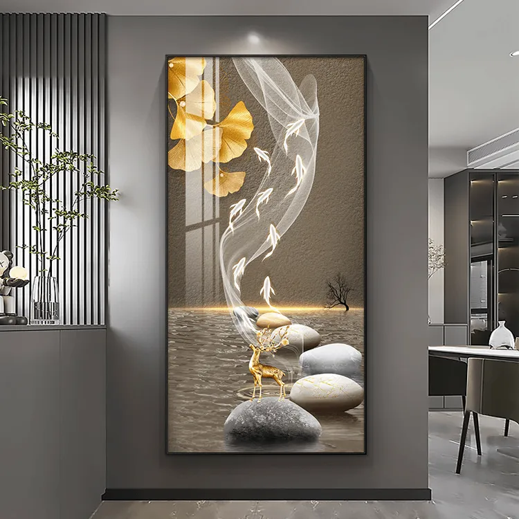【画福】轻奢入户玄关装饰画进门客厅走廊过道挂画新款大气麋鹿竖版