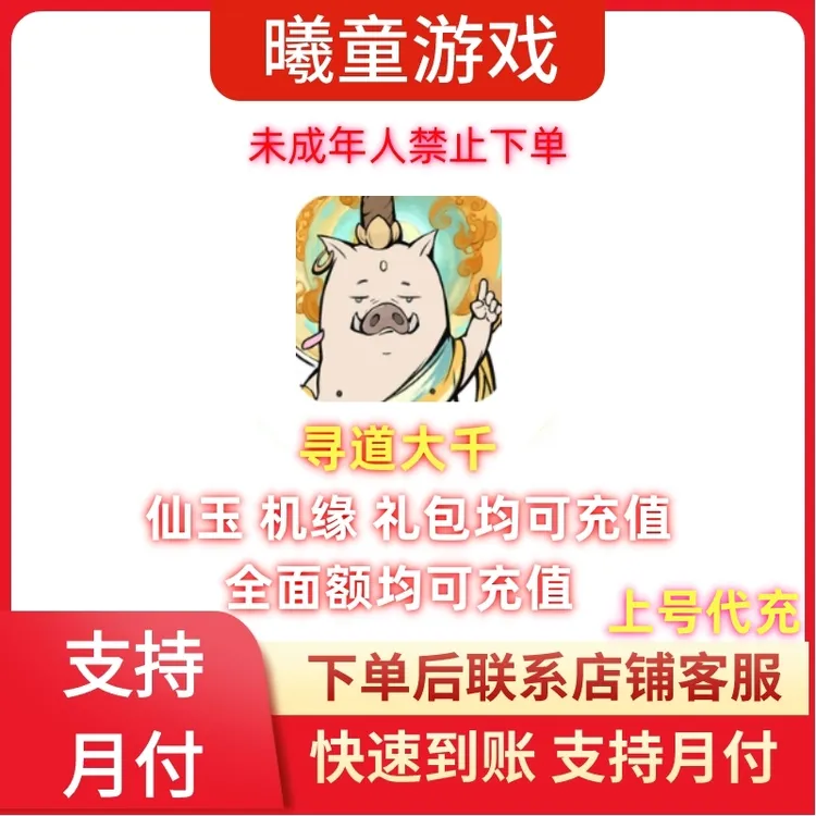 寻道大千手游上号代充机缘月卡终身卡各种面额礼包月付专用