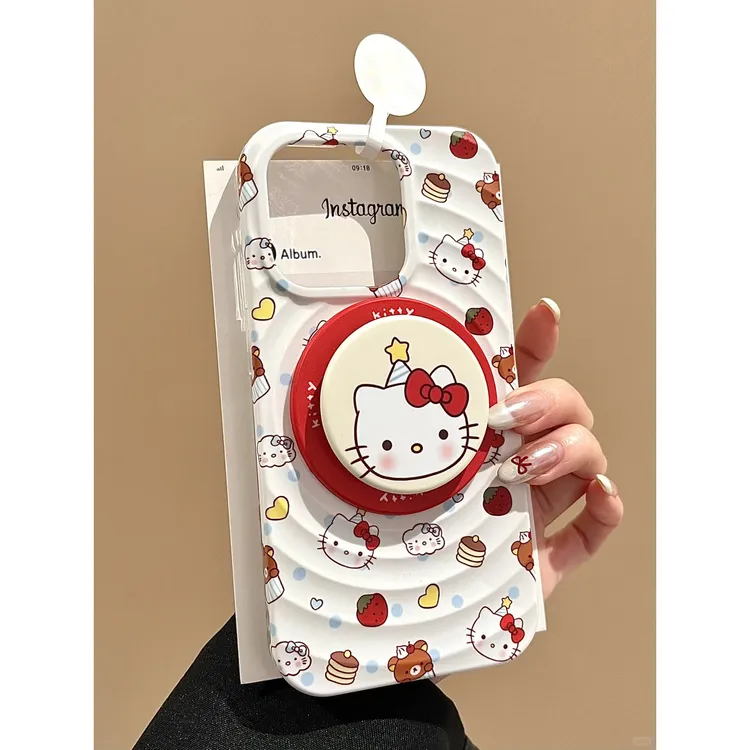 欧克里里生日帽kitty磁吸支架适用iPhone16手机壳苹果15/14卡通13