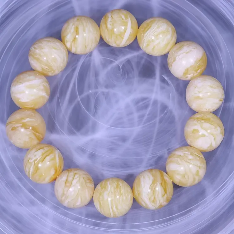 天然原矿俄料虎皮蜜蜡手串 男士经典单圈大气气质大颗素款轻奢