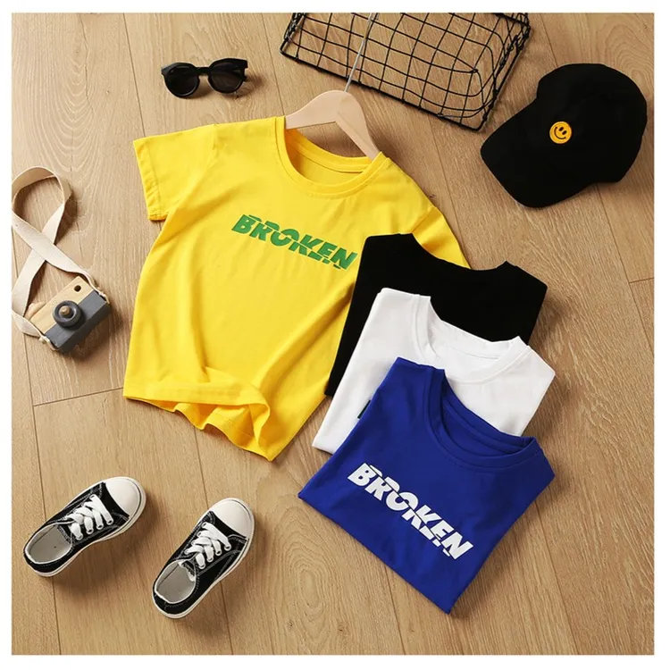 中大童半袖纯棉夏季宽松韩版薄款印花短袖宝宝圆领简约洋气T恤