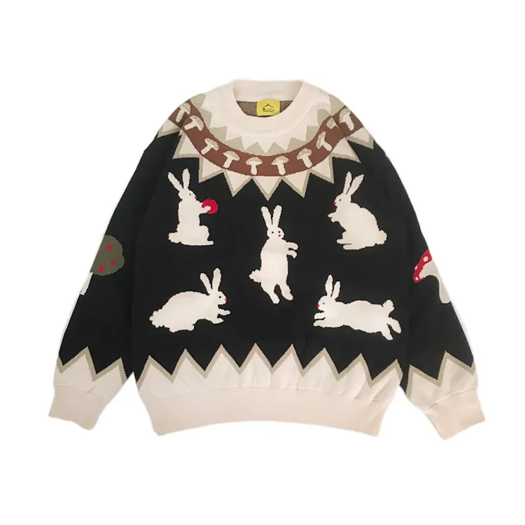 日系古着vintage可爱兔子毛衣女小众高级感宽松套头慵懒风针织衫